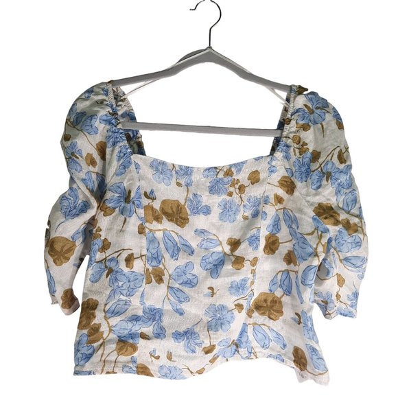 Joie Linen Square Neck Floral Cropped Blouse - Picture 4 of 10